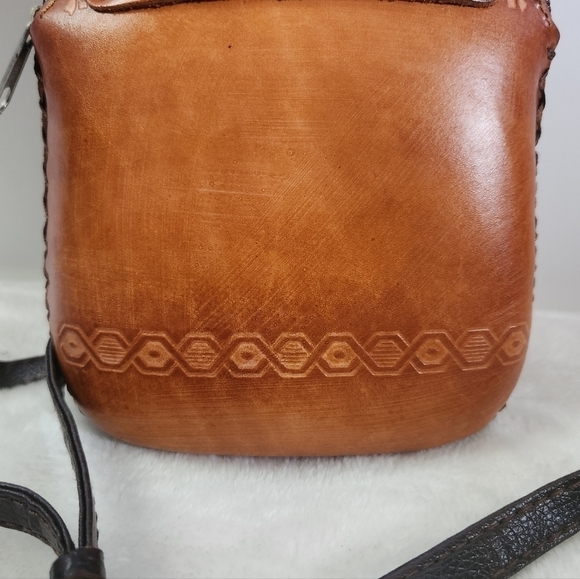 Owl Eyes Tan Genuine Cowhide Leather Crossbody Shoulder Bag Pouch Purse - Picture 8 of 12